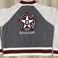 NEW Womens Medium GUESS Intarsia Zip Cardigan Jacket Collegiate Style Back Logo
