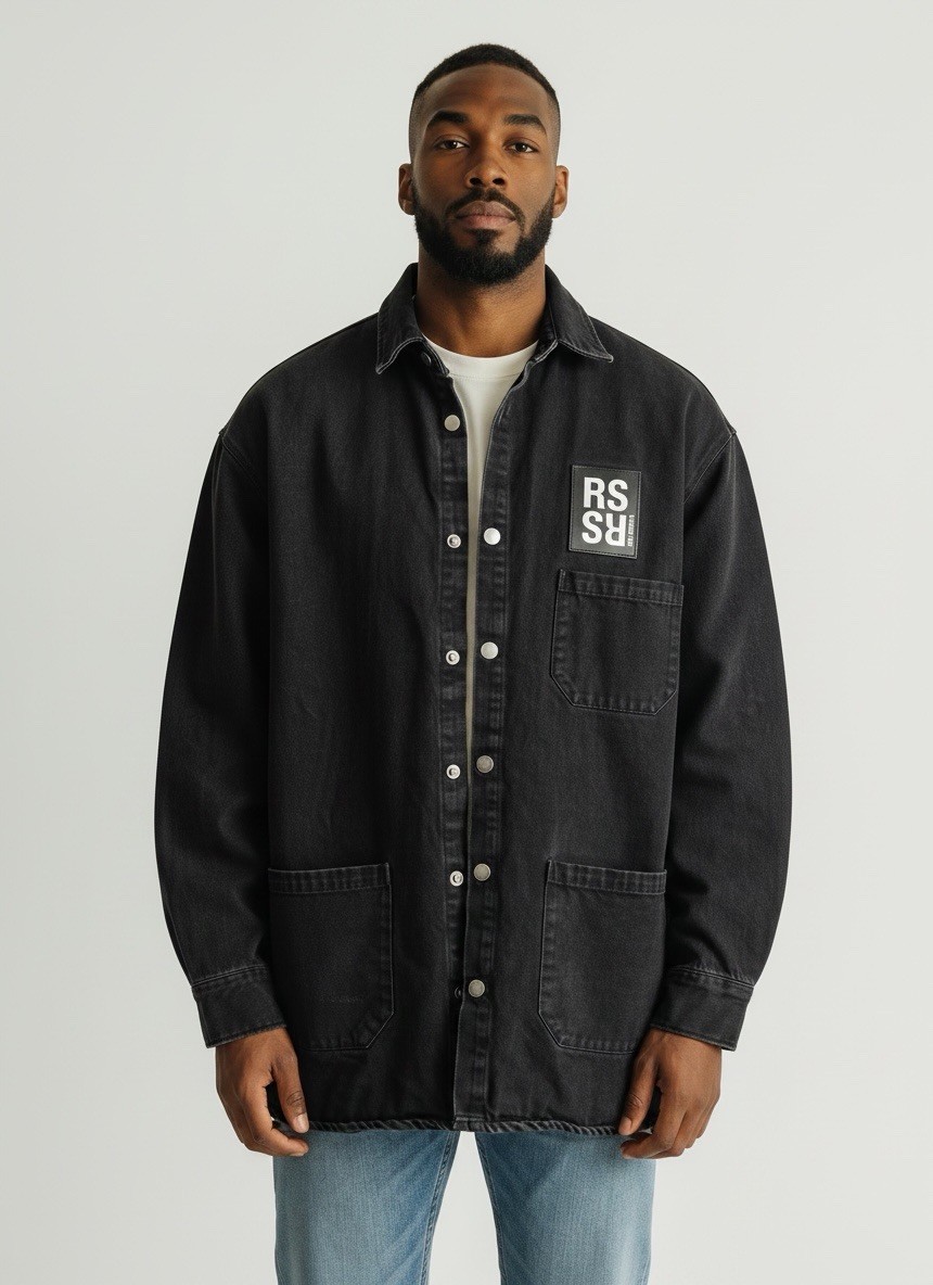 ラフシモンズ / 19/20AW BIG FIT DENIM SHIRT RAF SIMONS Big Fit Padded Denim Shirt AW20/21 Size M Washed Black
