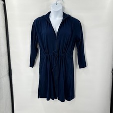 Lands End Dress 1X Blue Hooded Swim Cover Up Drawstring Comfort