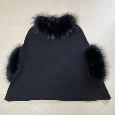 Love Token Raccoon Fur Shawl Shrug Sweater Wool Blend Womens XS Black Top