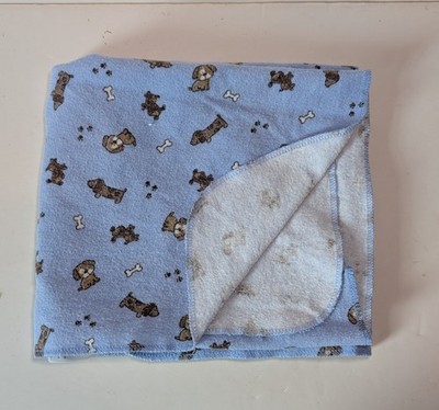 Carter's Blue Puppy Dog Receiving Blanket 100% Cotton Flannel Bone & Paw Print 