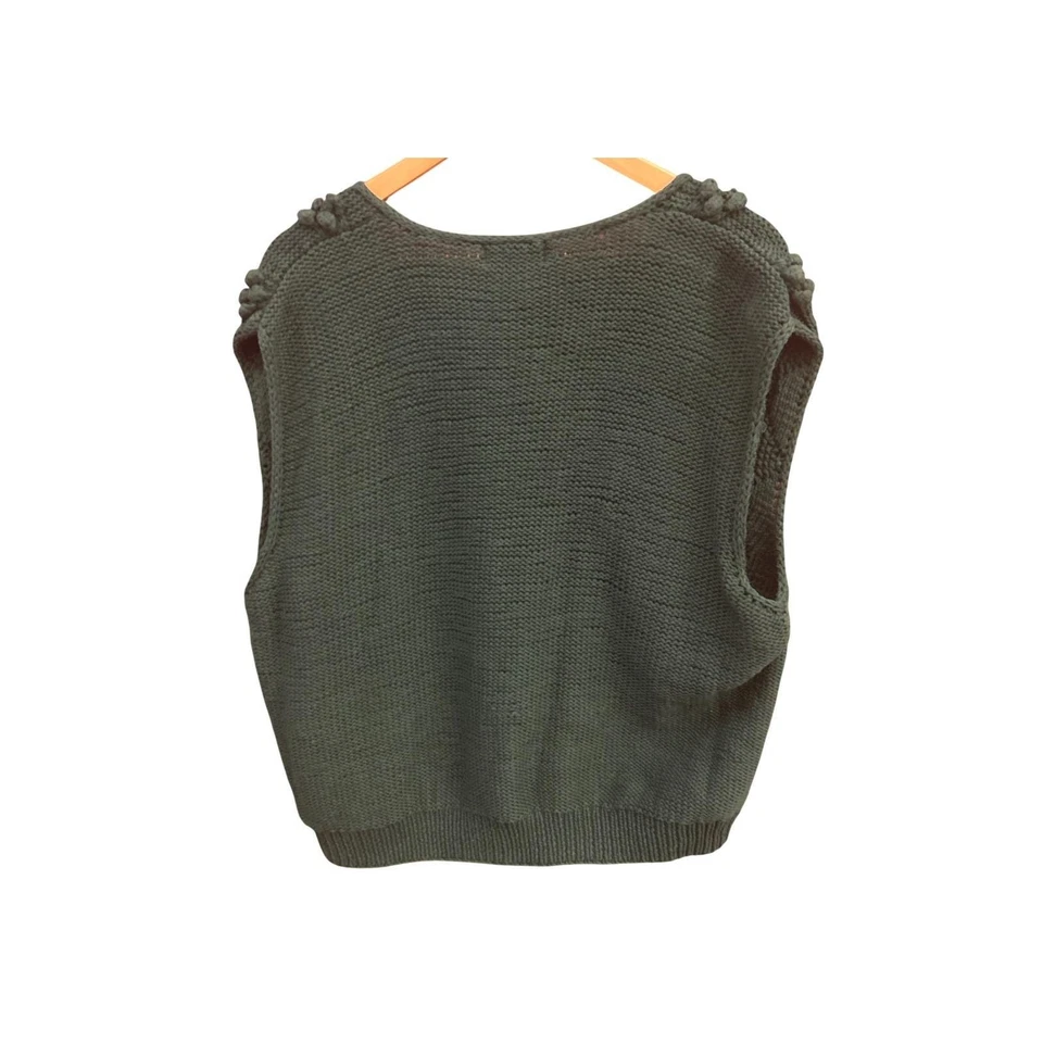 Vintage Charter Club 1X Forest Green Chunky Bobble Knit Button Vest Cottagecore - Image 4 of 4