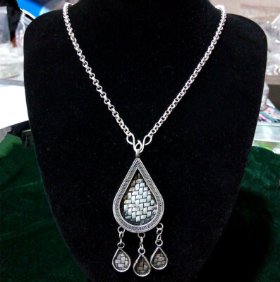 Nice Handmade filigree DIY embed drip pendant Miao silver chain necklace 1piece