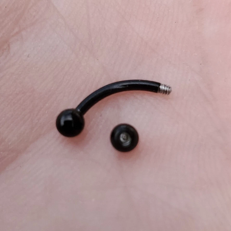 Black Titanium PVD Curved Barbell 3mm Balls, 18g 16g 14g, 6mm 8mm 10mm 12mm USA - Image 3 of 3