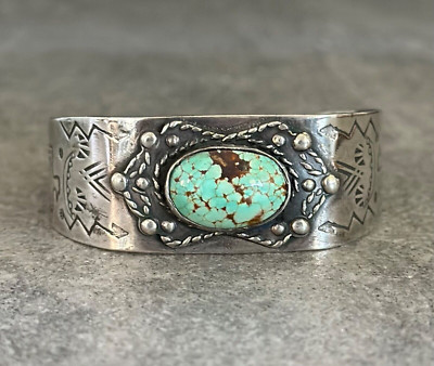 OLD FRED HARVEY ERA Navajo Webbed Turquoise Thunderbird Sterling silver Bracelet