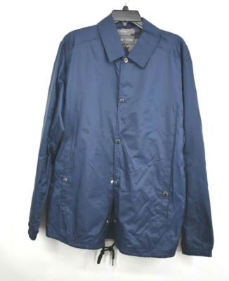 Slate & Stone Mens Coach Jacket Luca Navy Snap Button Front Spread Collar M