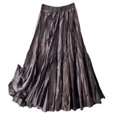 Women Elastic Waist Skirt Pleated A-line Midi Casual Vintage Style Swing Party