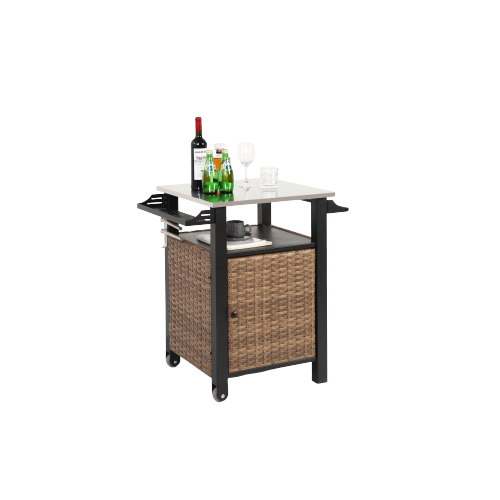 utdoor Single door bar cart Kitchen Wicker Island Rolling Cart Storage Cabinet