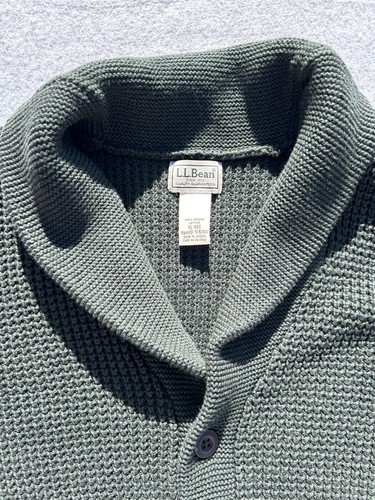 LL Bean Men's 100% Organic Cotton Waffle Sweater, Cardigan XL Dark Pine - Picture 3 of 20