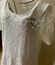 Orange Creek Crochet Lace Dress White Cream Boho Midi Short Sleeve Knee Length L