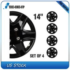 14" Set of 4 Wheel Covers Full Rim Snap On Hub Caps Fit R14 Tire & Rim Black PP