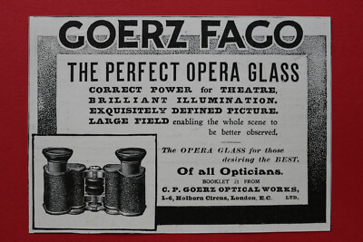 WL2c) Werbung Goerz Optical Works 1910 Opera Glass Opernglas London England UK
