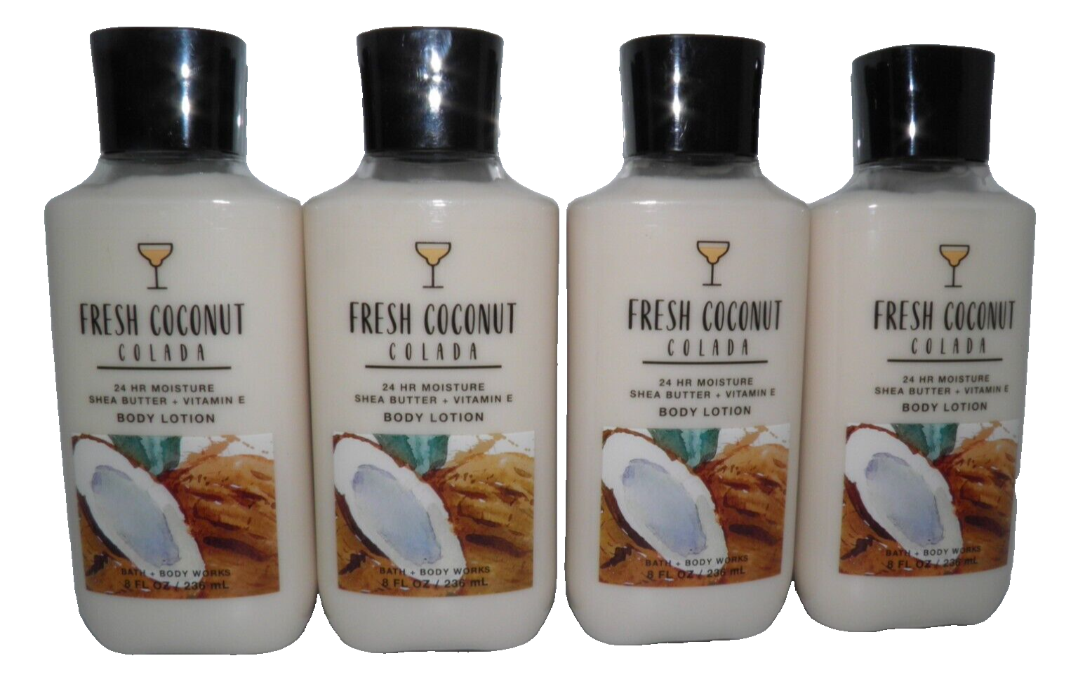 4 Bath & Body Works Fresh Coconut Colada  Shea & Vitamin e Lotion RETIRED