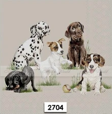 (2704) TWO Paper LUNCHEON Decoupage Art Craft Napkins - PUPPIES PLAY DOGS BREEDS
