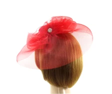 Red Mini Hat Fascinator Ostrich Feathers Bow Crystals Society Ladies