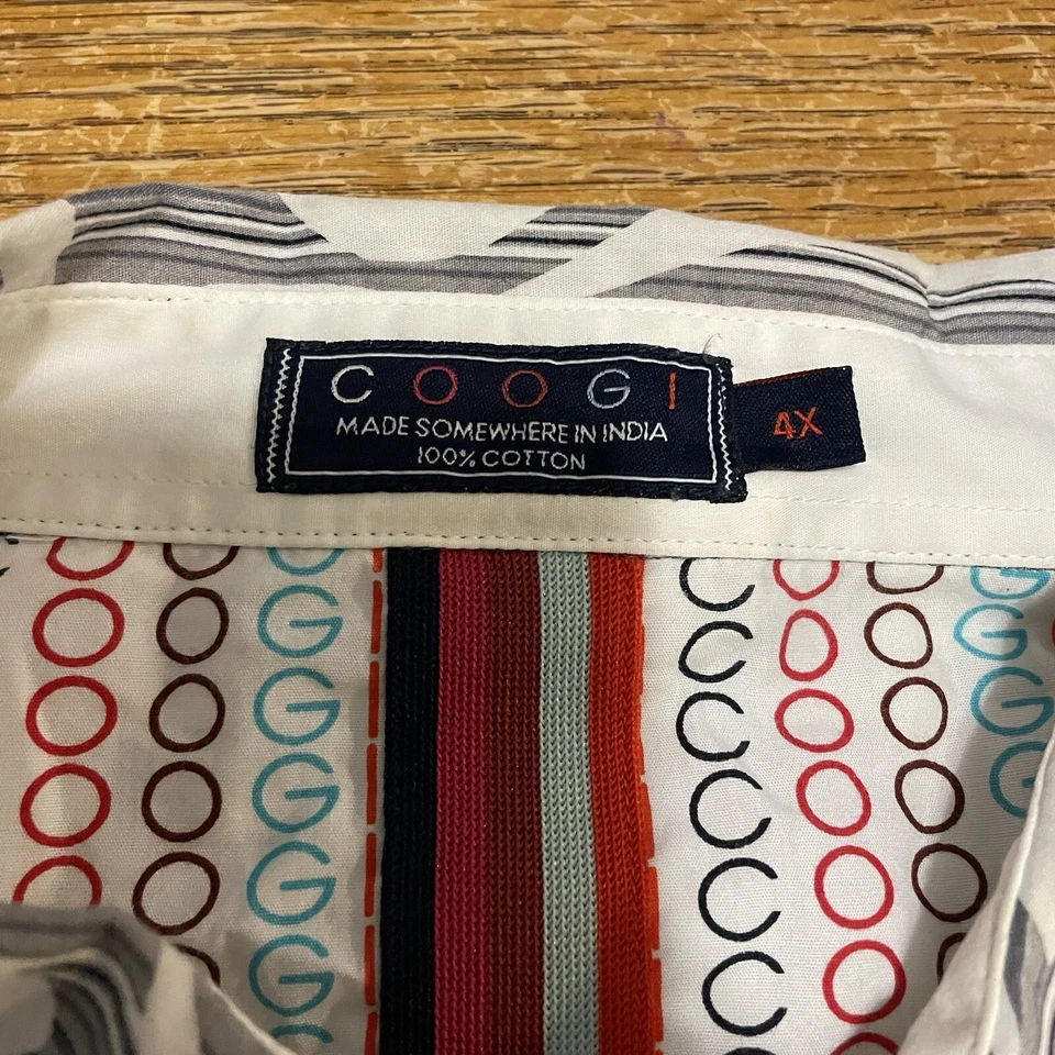 Camisa Coogi Negra Blanca Estampada Manga Larga de Vestir con Botones Grande y Alta Talla 4XL Foto 3 de 4