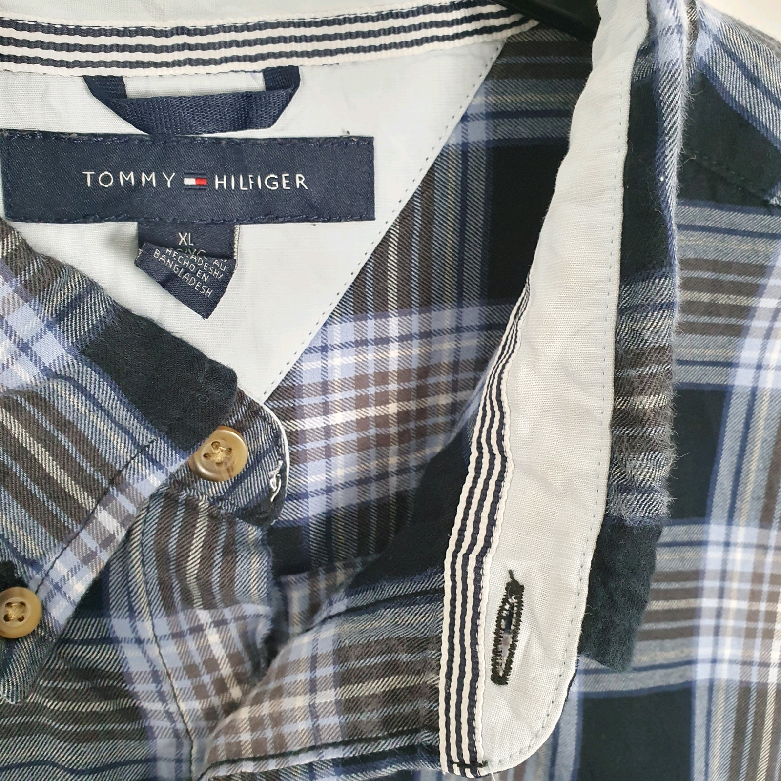 TOMMY HILFIGER Blue Check Shirt Flannel Long Sleeve Casual Mens XL image 4