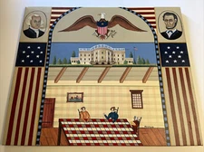 Large Folk Art Painting Signed Richmond Patriotic Presidents History Icon 36"