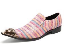 Men's New Fashion British Pointy Toe Strpe Shine Paillette Loafers Leather Shoes