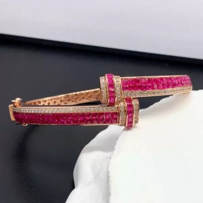 8.5 ctw Invisible Set Ruby & Diamond 14k Rose Gold Plated Silver Tennis Bracelet
