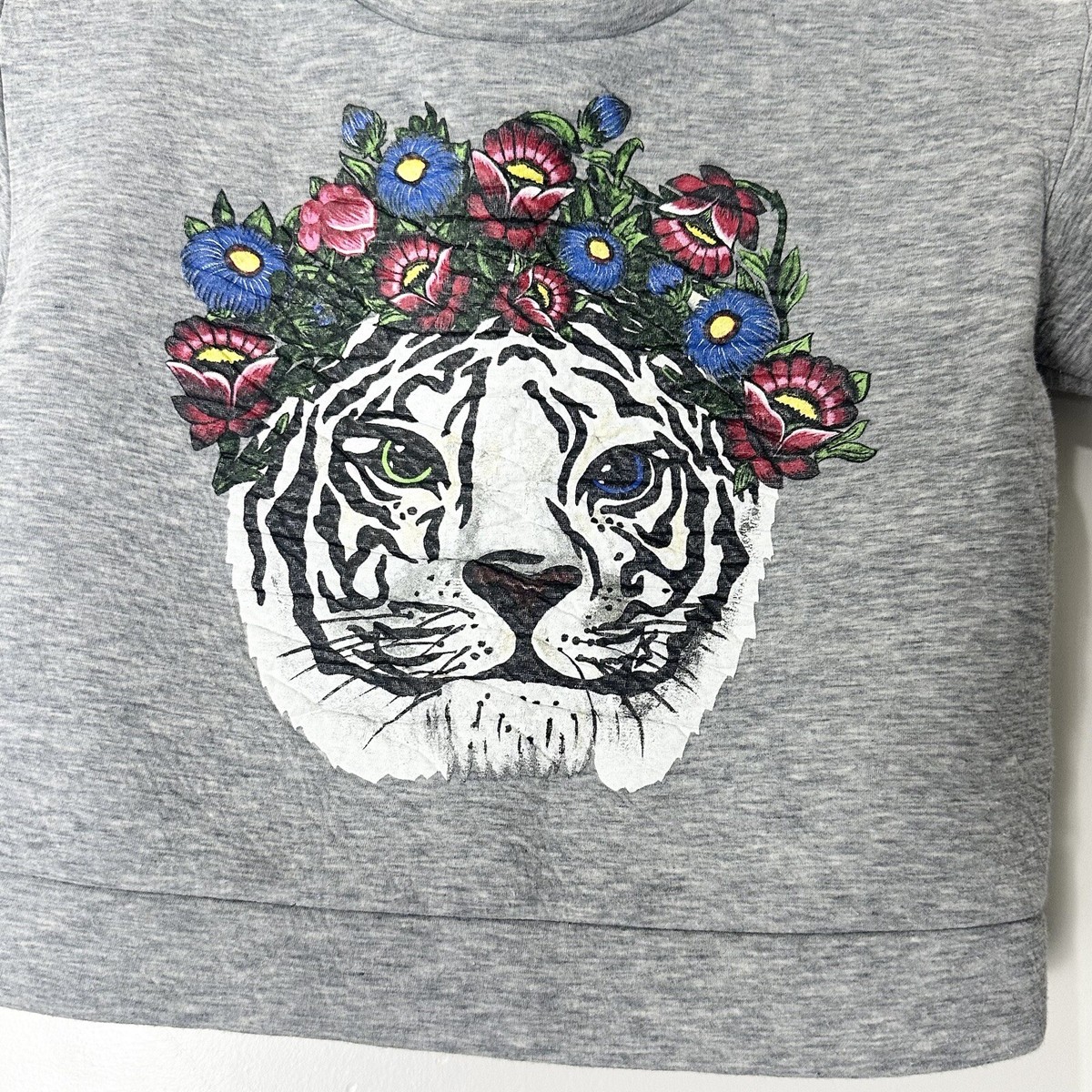 Gucci Children Tiger Floral Printed Grey Cotton Sweater Size 9/12M