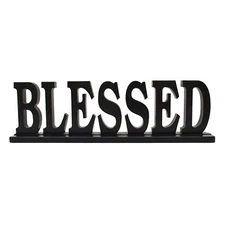 Wood Blessed Sign Decor Standing Cutout Word Decorative Table Sign Home Decor...