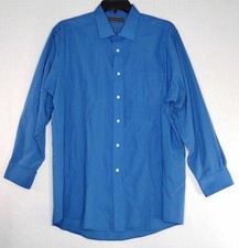 David Taylor Mens Dress Shirt Long Sleeve Size 18 34/35 Solid Blue Poly Blend