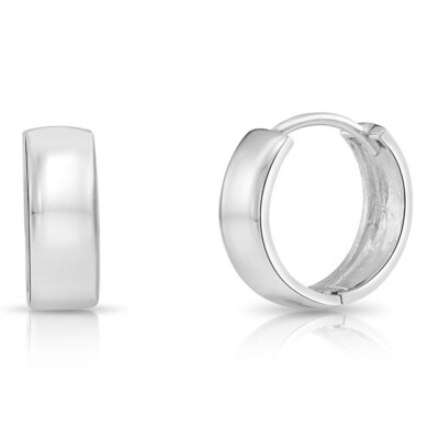 925 Sterling Silber glänzend poliert breite klobige Huggie Creolen minimalistisch