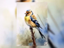 Goldfinch Bird Perch 5"x7" Print on Matte Paper | Delicate Watercolor Wildlife