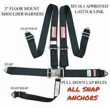 RACERDIRECT SFI 16.1 LATCH LINK 5 POINT RACING HARNESS FLOOR MOUNT CLIP IN BLACK