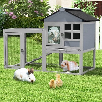 COZIWOW Wooden Rabbit Hutch Cage House Animal with Removable Tray&Roof Outdoor