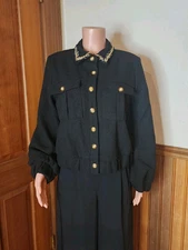 NWT Nanette Lepore Rhinestone Trim Jacket Embellished Pearl Large