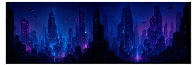 Cyberpunk Leinwand 120x40 cm Panorama Neon Skyline Futuristische Stadt Wandbild - Bild 1 von 2