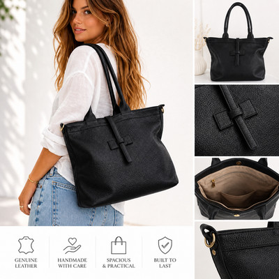 Damen Leder Handtasche Shopper Tasche Echtleder Made in Italy