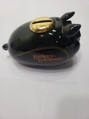 Harley-Davidson Ceramic Gas Tank Piggy Bank Black Gold Coin Slot 2002 H-D Bike