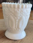 Beautiful Vintage Milk Glass Toothpick Holder Bud Vase Trinket Beaded Oval Panel