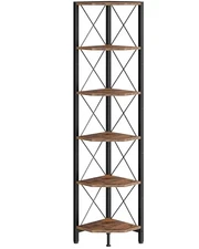 Corner Shelf, Corner Bookcase, 66.9" Tall 6-Tier Rustic Brown and Black