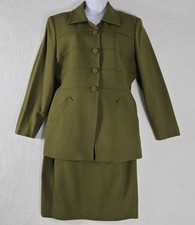 Vintage Jones New York Olive Green 100 Worsted Wool Skirt Suit Size 12P Career