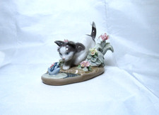 VTG Lladro Kitty Confrontation Porcelain Playful Cat & Frog 1442 Figurine Signed