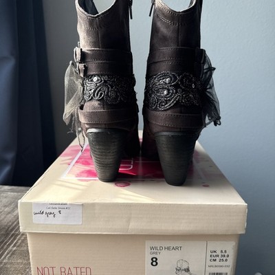Not Rated Grey Suede Western Ankle Boots Style Wild Heart NIB | eBay