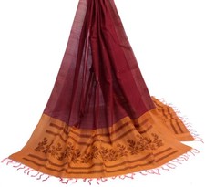 Sushila Vintage Maroon Indian Dupatta 100 Pure Silk Woven Long Stole Hijab Wrap