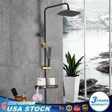 Exposed Black Shower Faucet Set Rain Shower Head Combo System Shower Fixture