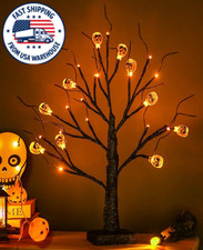 Halloween Tree, Black Spooky Tree with 24LED Orange Lights and 10 Pumpkin...