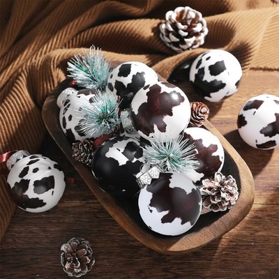 Syhood 12 Pcs Cowhide Printed Christmas Ball Ornaments 2.4 Inch 2.36 inches 