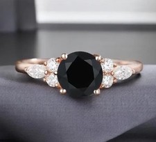 06 mm Round Cut Black Onyx Bridal Ring 14k Yellow Gold Plated