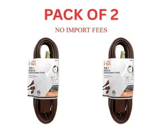 12 ft. 16/2 Light Duty Indoor Extension Cord, Indoor Use, Brown, 3-outlet 2 pack