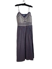 Old Navy Midi Sundress VNeck Crossstitch Top XL Blue Floral Babydoll Smocked