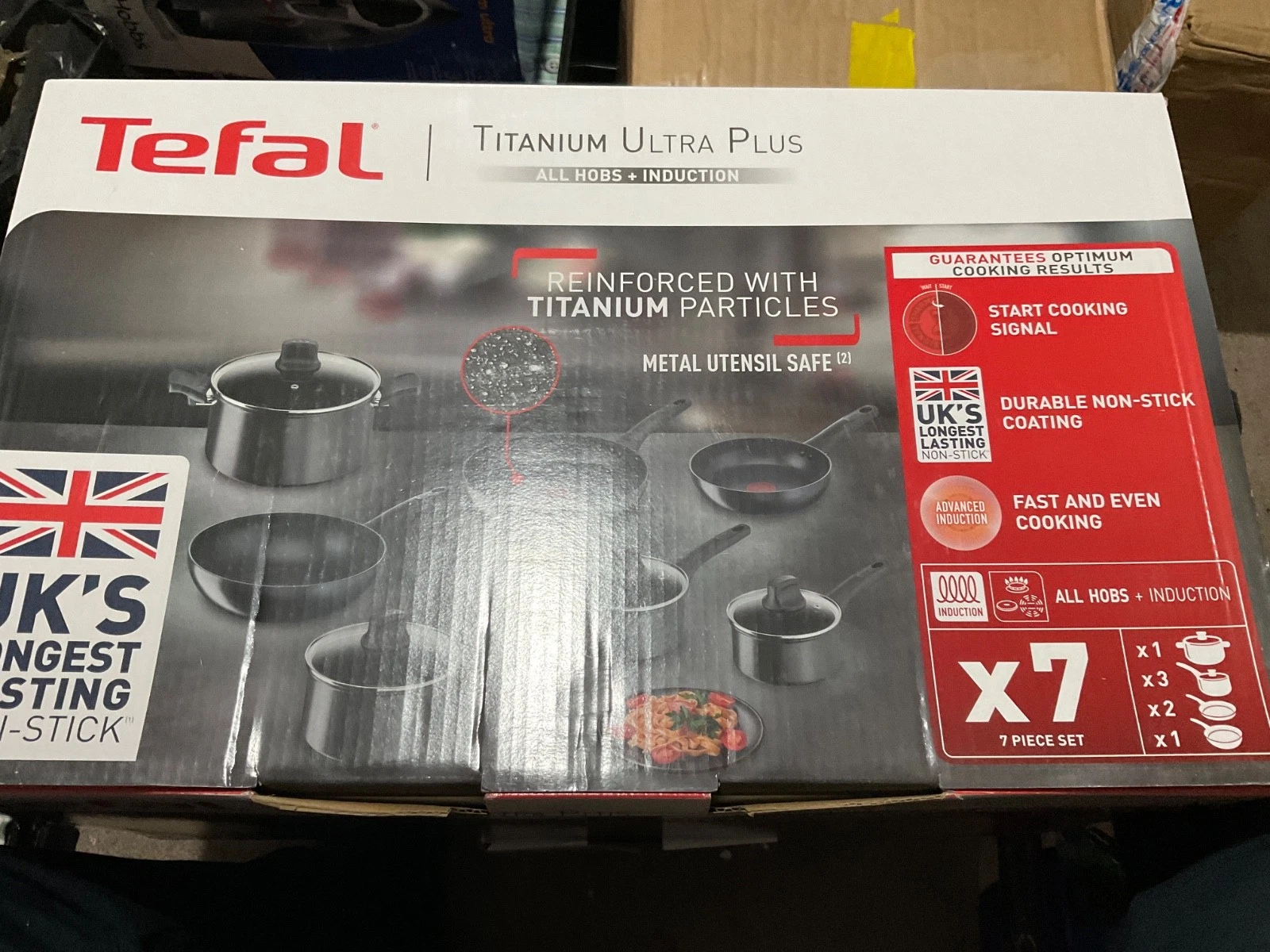 Tefal Titanium Ultra Plus G151S744 Non-stick 7pc Set - Black ALL HOBS+INDUCTION
Opens in a new windo