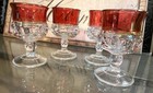 4 Kings Crown Cut Crystal Sipper Cordial Juice Glass Ruby Red RIM Stemmed Set — photo 3