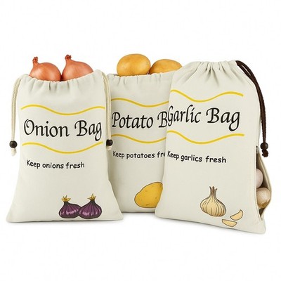 3 Pack Onion Potato Garlic Storage Bags with Drawstring & Zipper   Reusable